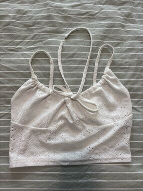 White Eyelet Tie-Front Crop Top